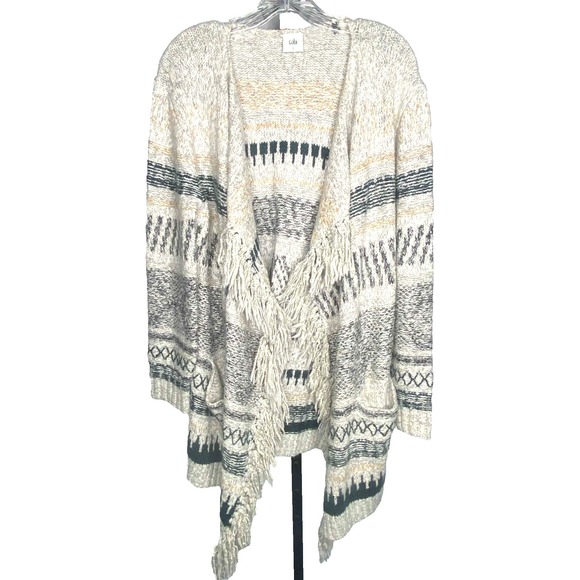 CAbi Sweaters - CAbi Shetland Cardigan Waterfall Sweater Boho Aztec Fringe Open Front Small Sz S